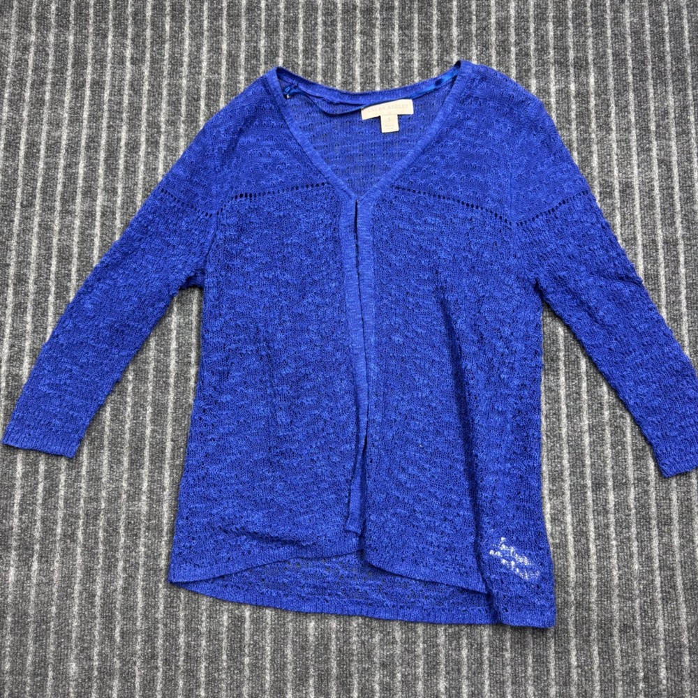 Laura Ashley Cardigan S Blue Excellent Linen Blend Pointelle Open Front (2177)